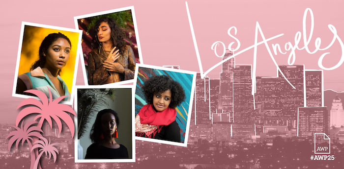 Headshots of Blue Flower Arts and Anaphora Arts participants' headshots against a background with #AWP25 branding.