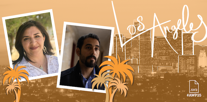 Headshots of Lena Khalaf Tuffaha and Mosab Abu Toha against a yellow background.