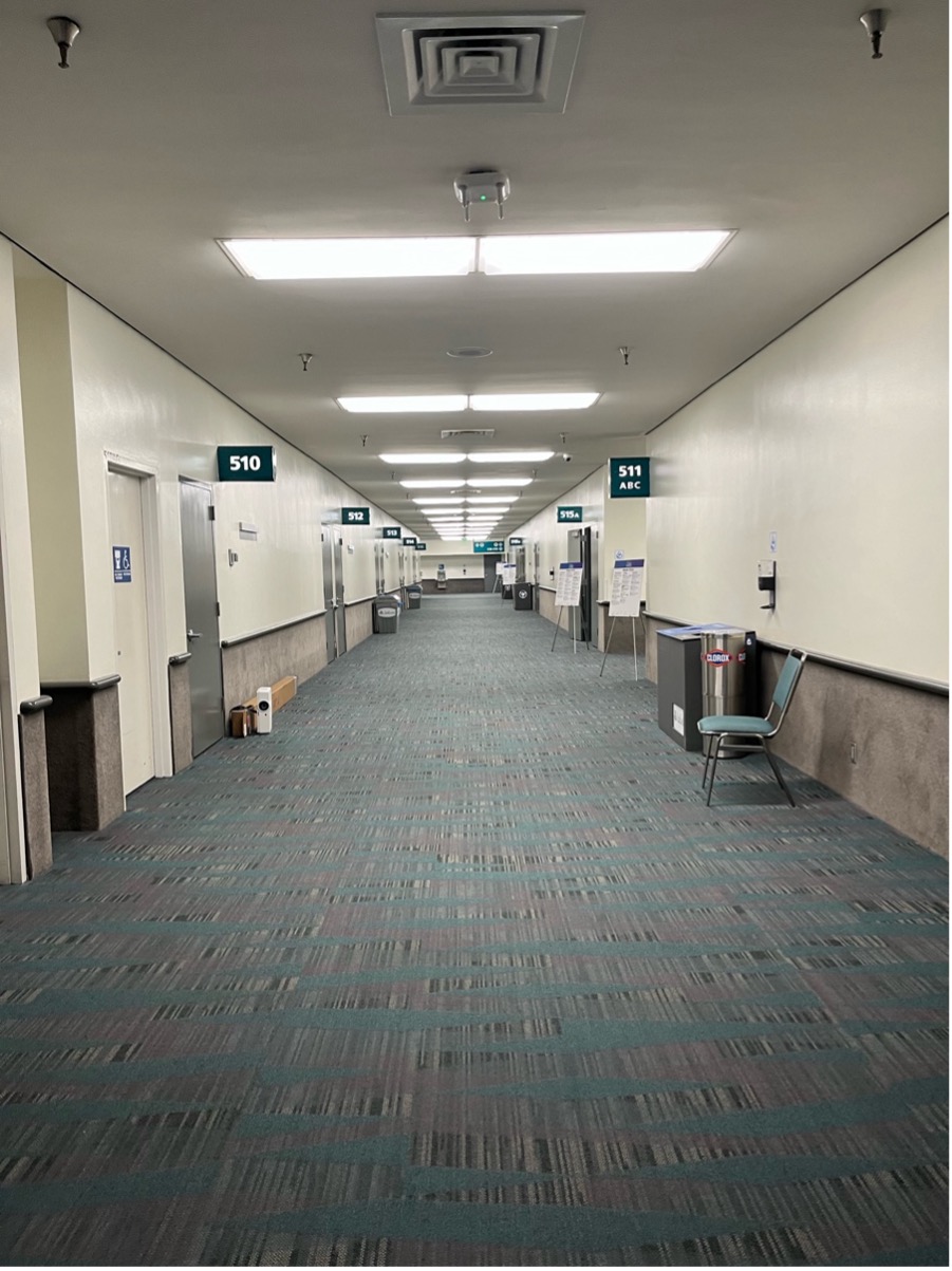 A hallway in Level Two of the convention center where panels will be held.