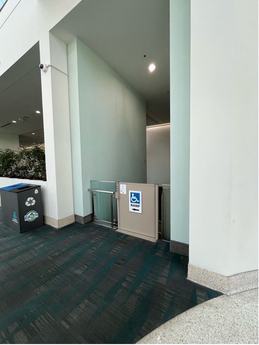 A wheelchair lift in the Los Angeles Convention Center.