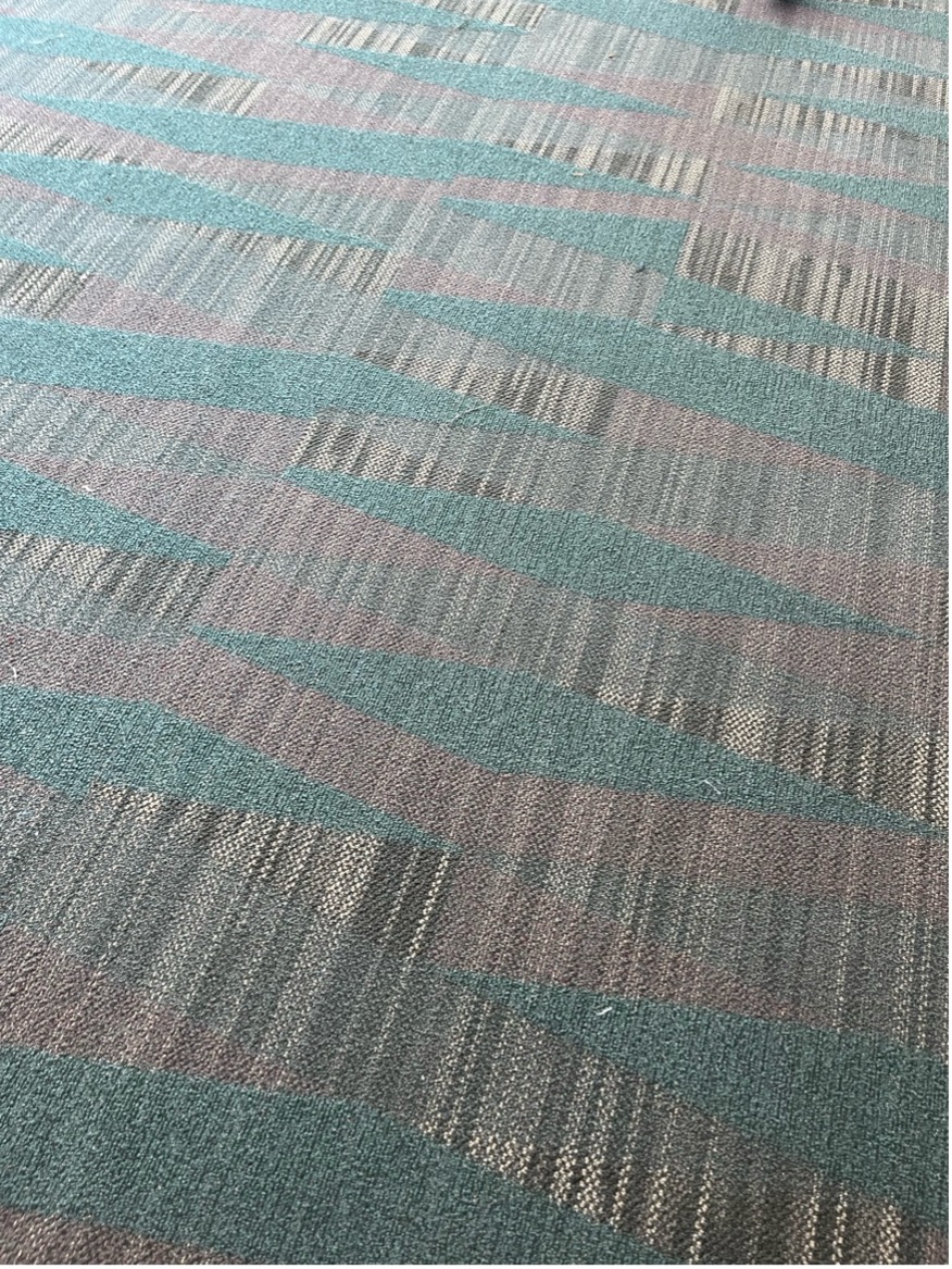 A close-up photo of the multicolored carpet in the Los Angeles Convention Center.